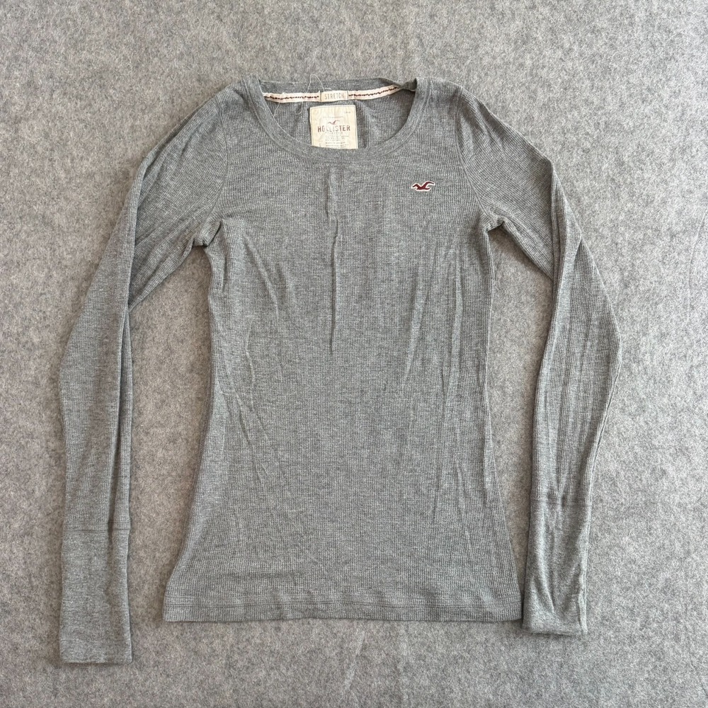 Hollister Vintage Y2k Gray Ribbed Knit Long Sleeve Top Women's Size Large